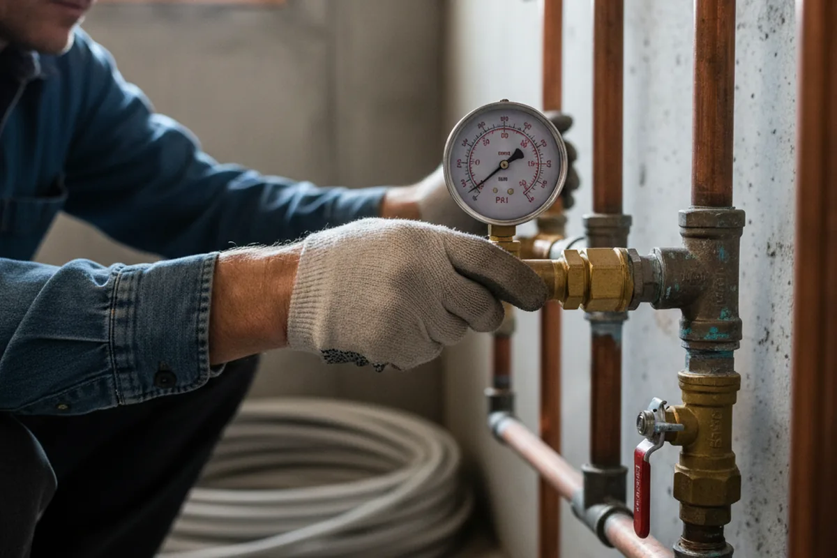 Pressure testing a repaired line during Water Line Repair in Frankston